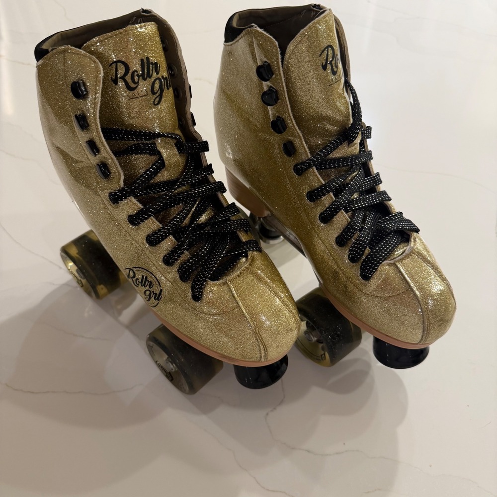 Roller Girl Gold Glitter Quad Skates High Top Kemistry Wheels Retro Disco